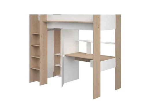 Hoogslaper Met Bureau En Kast - 90 X 200 Cm - Wit En Naturel - Auckland