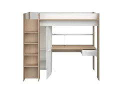 Hoogslaper Met Bureau En Kast - 90 X 200 Cm - Wit En Naturel - Auckland