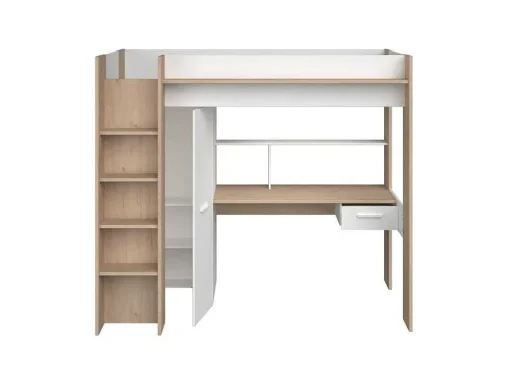 Hoogslaper Met Bureau En Kast - 90 X 200 Cm - Wit En Naturel - Auckland