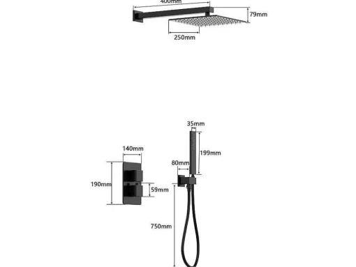 Inbouw Douche Met Thermostatische Mengkraan En Vaste Wandhouder - Mat Zwart - Terek