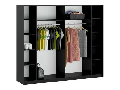 Kast Met 2 Schuifdeuren - Met Spiegel - L244 Cm - Zwart - Nimela
