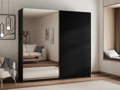 Kast Met 2 Schuifdeuren - Met Spiegel - L244 Cm - Zwart - Nimela