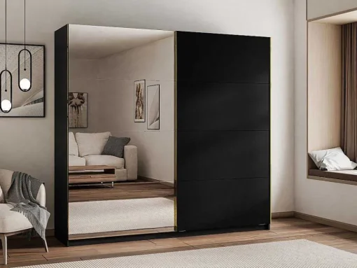 Kast Met 2 Schuifdeuren - Met Spiegel - L244 Cm - Zwart - Nimela