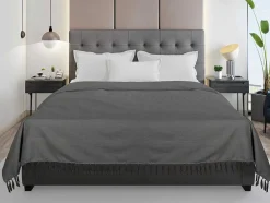 Katoenen Sprei Met Franjes - 230 X 250 Cm - Grijs - Segna