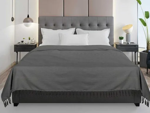 Katoenen Sprei Met Franjes - 230 X 250 Cm - Grijs - Segna