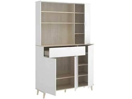 Keukenbuffet Wajdi - 4 Deuren, 1 Lade En 3 Nissen - Wit En Eiken