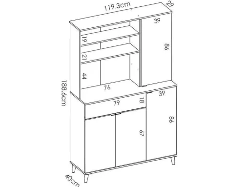 Keukenbuffet Wajdi - 4 Deuren, 1 Lade En 3 Nissen - Wit En Eiken