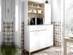 Keukenbuffet Wajdi - 4 Deuren, 1 Lade En 3 Nissen - Wit En Eiken