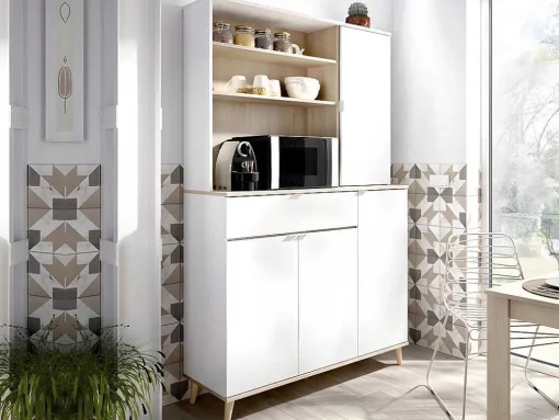 Keukenbuffet Wajdi - 4 Deuren, 1 Lade En 3 Nissen - Wit En Eiken