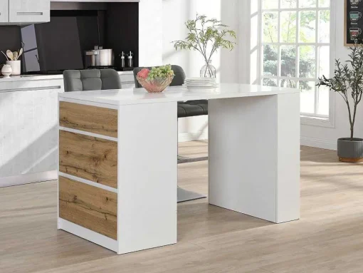 Keukeneiland Met 3 Lades En 8 Nissen Van Mdf - Licht Naturel En Wit - Palestrina