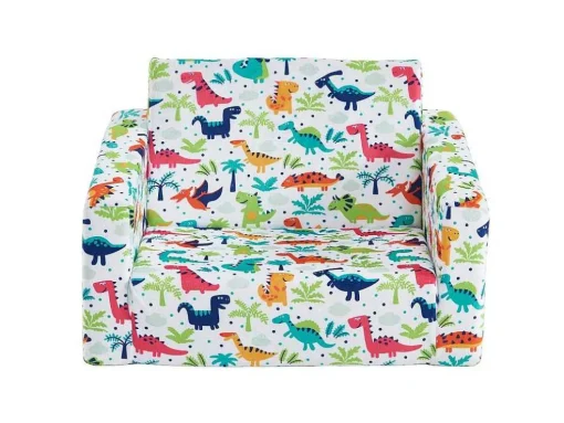 Kinderfauteuil Van Fluweel Met Dinosaurus Motieven - Wit - Almagro