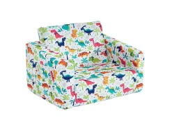 Kinderfauteuil Van Fluweel Met Dinosaurus Motieven - Wit - Almagro