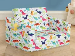 Kinderfauteuil Van Fluweel Met Dinosaurus Motieven - Wit - Almagro