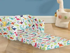Kinderfauteuil Van Fluweel Met Dinosaurus Motieven - Wit - Almagro