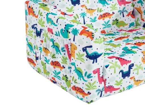 Kinderfauteuil Van Fluweel Met Dinosaurus Motieven - Wit - Almagro