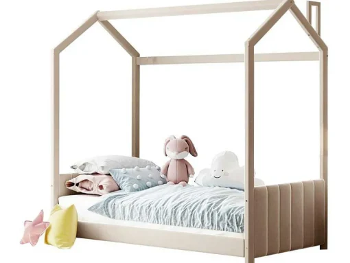 Kinderhutbed 90X200Cm In Fluweel - Lattenbodem - Beige