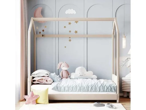 Kinderhutbed 90X200Cm In Fluweel - Lattenbodem - Beige