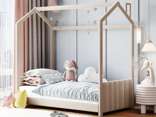 Kinderhutbed 90X200Cm In Fluweel - Lattenbodem - Beige