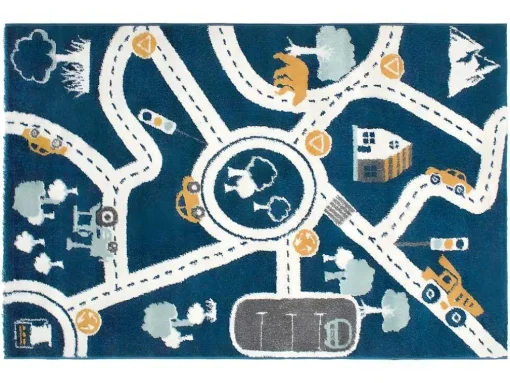 Kindertapijt Roady - Polypropyleen - 100 X 150 Cm - Blauw, Beige En Geel