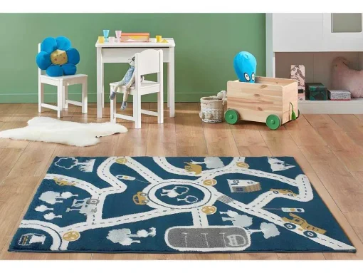 Kindertapijt Roady - Polypropyleen - 100 X 150 Cm - Blauw, Beige En Geel