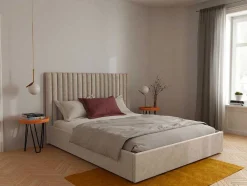 Kofferbed En Hoofdeinde Met Verticale Stiksels - 180 X 200 Cm - Stof - Beige - Sarah