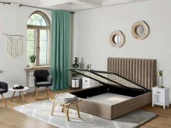 Kofferbed En Hoofdeinde Met Verticale Stiksels - 180 X 200 Cm - Stof - Beige - Sarah