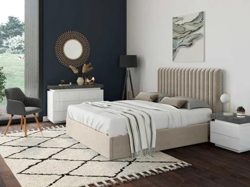 Kofferbed En Hoofdeinde Met Verticale Stiksels - 180 X 200 Cm - Stof - Beige - Sarah
