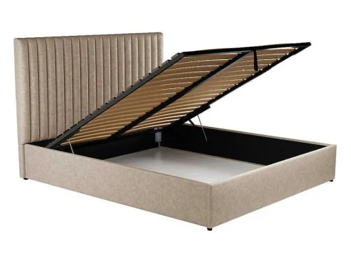 Kofferbed En Hoofdeinde Met Verticale Stiksels - 180 X 200 Cm - Stof - Beige - Sarah