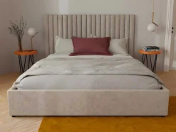 Kofferbed En Hoofdeinde Met Verticale Stiksels - 180 X 200 Cm - Stof - Beige - Sarah