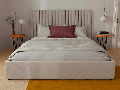 Kofferbed En Hoofdeinde Met Verticale Stiksels - 180 X 200 Cm - Stof - Beige - Sarah