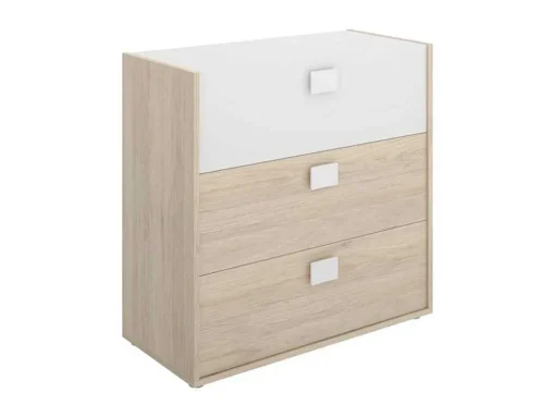 Ladekast Sonia - 3 Lades - Kleuren: Eiken En Wit