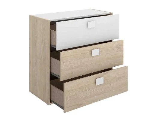 Ladekast Sonia - 3 Lades - Kleuren: Eiken En Wit