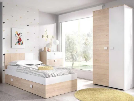 Ladekast Sonia - 3 Lades - Kleuren: Eiken En Wit