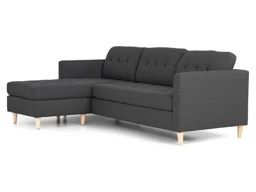 Marino 3-Zitsbank Met Chaise Longue Links Stof Donkergrijs.