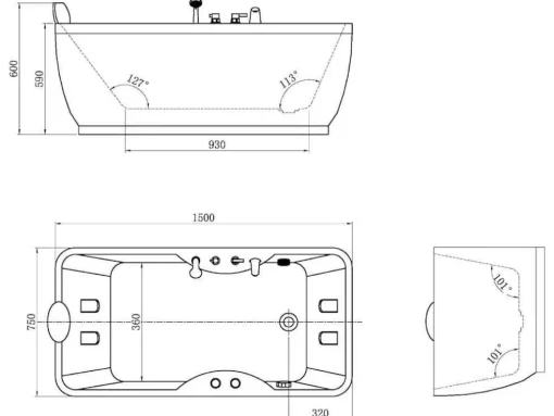Massagebad - 1 Persoon - 150 X 75 X 59 Cm - Hoek Rechts - Gavino
