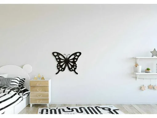 Metalen Decoratie Vlinder 7, Zwart, 48X1,5X37 Cm, Epikasa