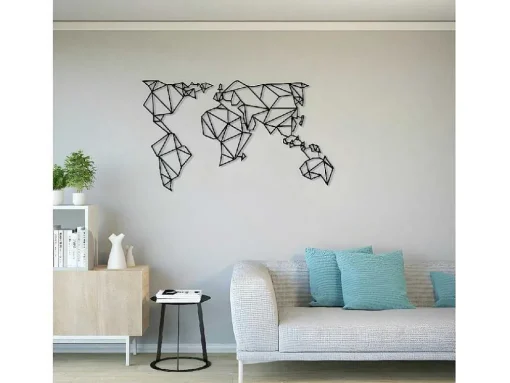 Metalen Decoratie Wereldkaart 21, Zwart, 140X1,5X80 Cm, Epikasa