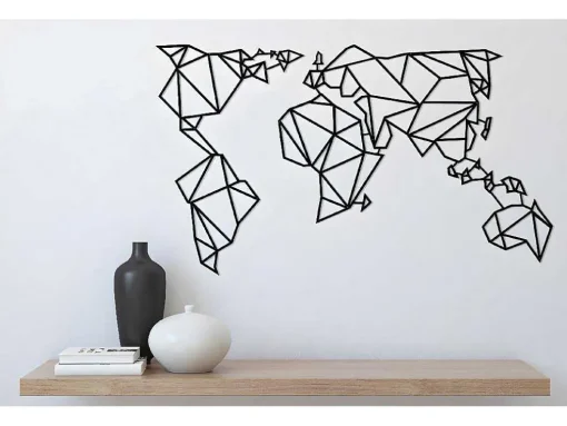 Metalen Decoratie Wereldkaart 21, Zwart, 140X1,5X80 Cm, Epikasa