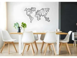 Metalen Decoratie Wereldkaart 4, Zwart, 120X1,5X72 Cm, Epikasa