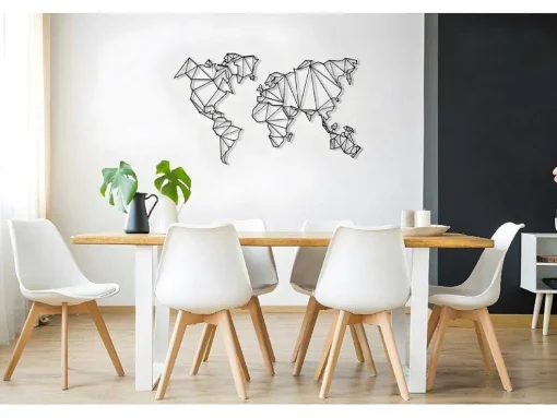 Metalen Decoratie Wereldkaart 4, Zwart, 120X1,5X72 Cm, Epikasa