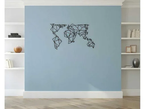 Metalen Decoratie Wereldkaart 21, Zwart, 140X1,5X80 Cm, Epikasa