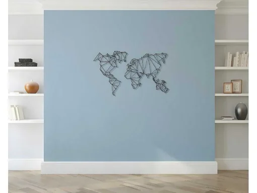 Metalen Decoratie Wereldkaart 4, Zwart, 120X1,5X72 Cm, Epikasa