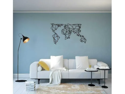 Metalen Decoratie Wereldkaart 21, Zwart, 140X1,5X80 Cm, Epikasa