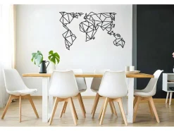 Metalen Decoratie Wereldkaart 21, Zwart, 140X1,5X80 Cm, Epikasa