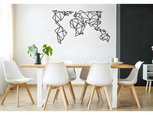 Metalen Decoratie Wereldkaart 21, Zwart, 140X1,5X80 Cm, Epikasa