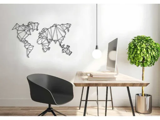 Metalen Decoratie Wereldkaart 4, Zwart, 120X1,5X72 Cm, Epikasa