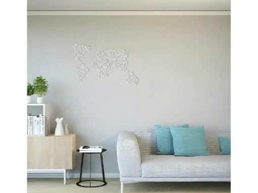 Metalen Decoratie Wereldkaart 19, Wit, 100X1,5X58 Cm, Epikasa
