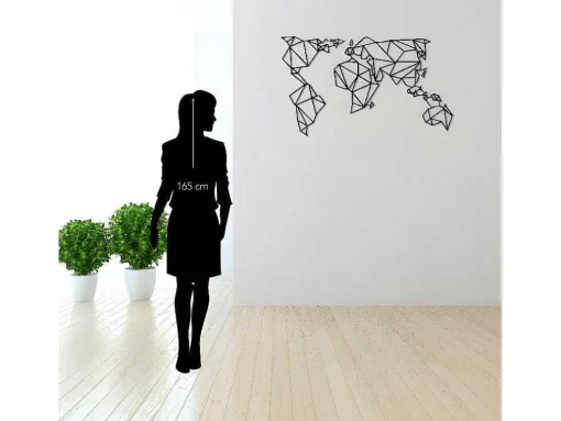 Metalen Decoratie Wereldkaart 21, Zwart, 140X1,5X80 Cm, Epikasa