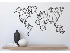 Metalen Decoratie Wereldkaart 4, Zwart, 120X1,5X72 Cm, Epikasa