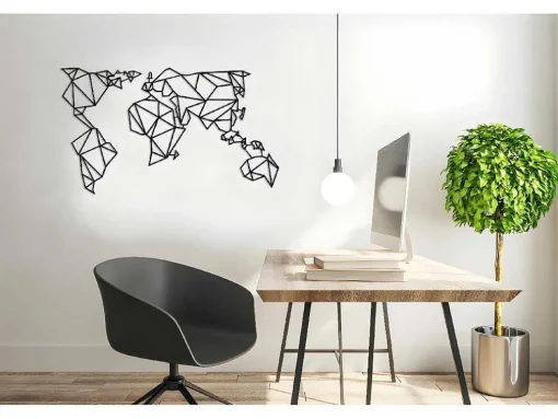 Metalen Decoratie Wereldkaart 21, Zwart, 140X1,5X80 Cm, Epikasa
